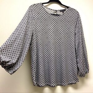 ADRIANNA PAPELL Bubble Sleeve Blouse Geometric Starburst Black/White‎ L